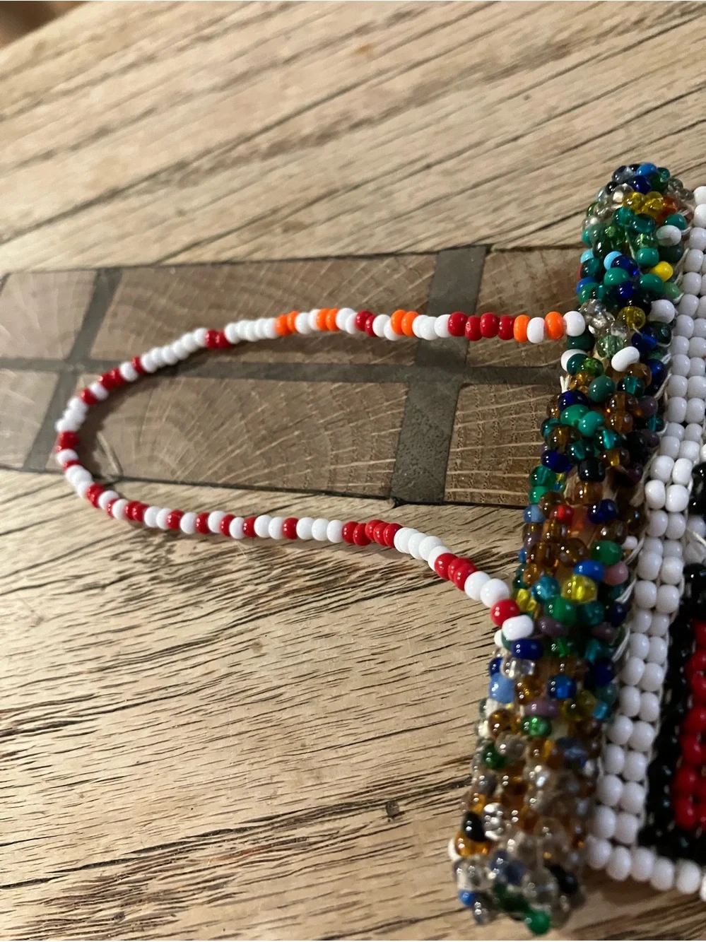 Handcrafted Beaded Neck Strap in Red, Green, Orange & Blue